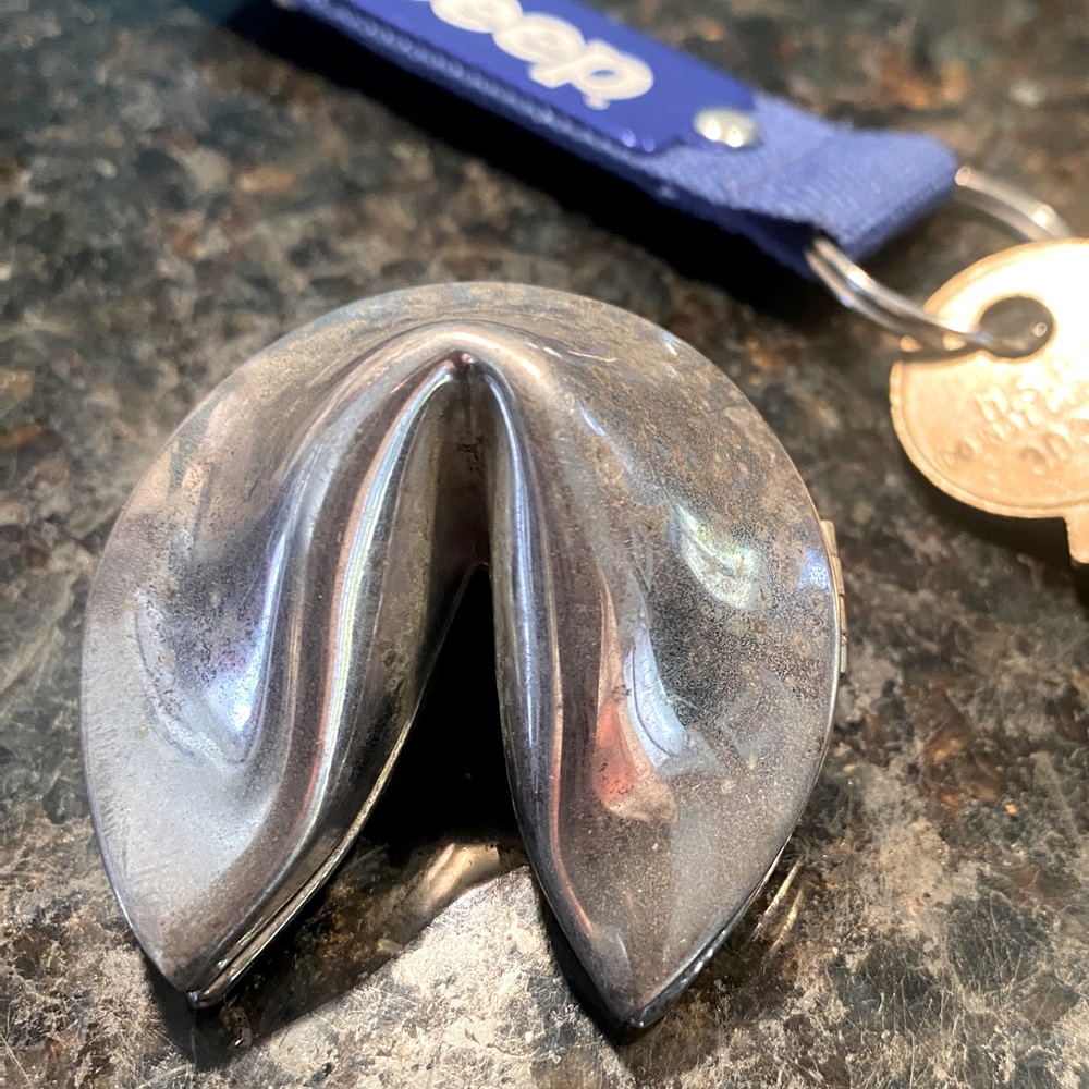 Silver fortune cookie shaped trinket box